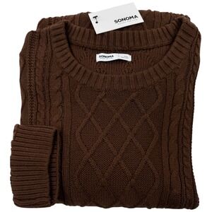 Mens XXL Brown Cable Knit Crewneck Sweater Sonoma Good For Life NWT